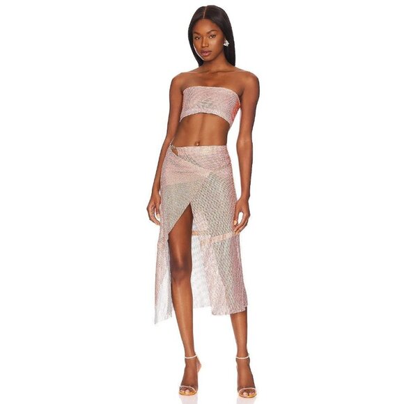 Poster Girl Rhinestone Syphera Skirt in Aperol Spritz XSmall New Women Chainmail - Picture 15 of 15